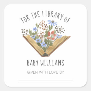 Sticker Carré Bibliothèque de livres de baby showers