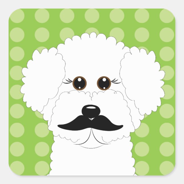 Sticker Carré Bichon Frise avec Moustache (Devant)