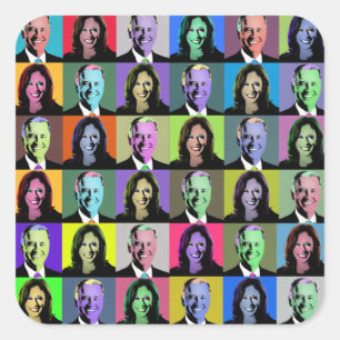 Sticker Carré Biden Harris Pop Art (36 Couleurs)