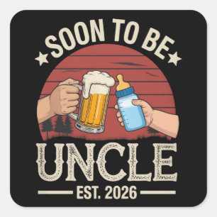 Sticker Carré Bientôt Oncle 2026 Annonce de Grossesse Rétro