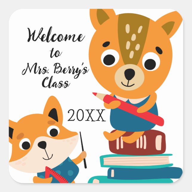 Sticker Carré Bienvenue à l'enseignant de classe (Devant)