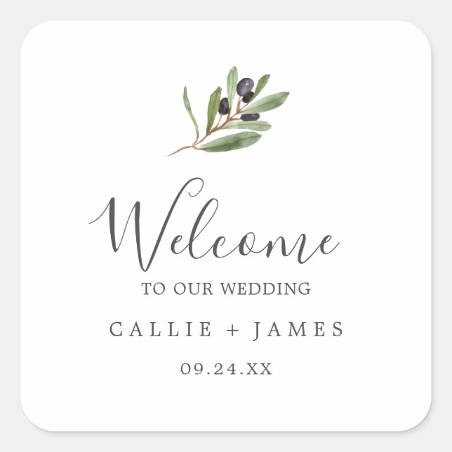 Sticker Carré Bienvenue au Mariage de la Branche d'Olivier moder (Devant)