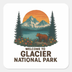 Sticker Carré Bienvenue au parc national des Glaciers de Brodery