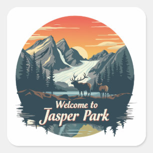Sticker Carré Bienvenue au parc national du Canada Jasper
