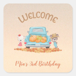 Sticker Carré BIENVENUE Automne Thème Ours Camion Citrouilles Fe