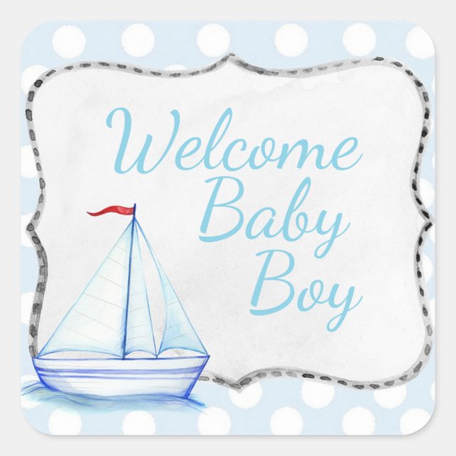 Sticker Carré Bienvenue bébé garçon (Devant)