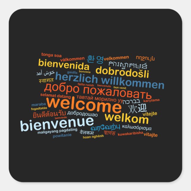 Sticker Carré Bienvenue dans plusieurs langues (Devant)