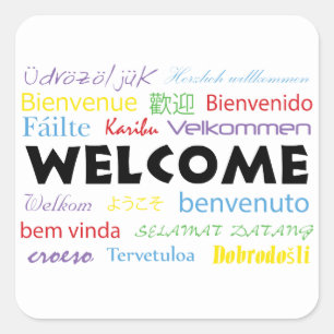 Sticker Carré Bienvenue dans plusieurs langues Coloré Blanc Mode