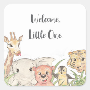 Sticker Carré Bienvenue Petit(e) Safari Bébé Félicitations