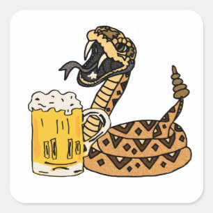 Sticker Carré Bière potable de serpent à sonnettes drôle