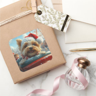 Sticker Carré Biewer Terrier Dog Roller Dessous de verre Noël