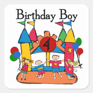 Sticker Carré Big Bounce Boy 4th Birthday Tshirts et cadeaux