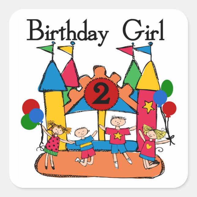 Sticker Carré Big Bounce Girl 2nd Birthday Tshirts et cadeaux (Devant)