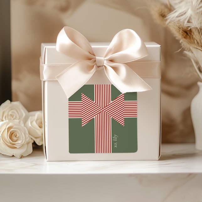 Sticker Carré Big Bow of Striped Ribbon (personalized holiday theme sticker)