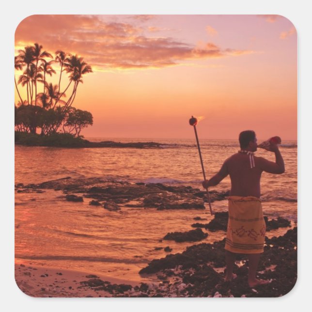 Sticker Carré Big Island, Hawaii. Coucher du soleil, Big Island  (Devant)