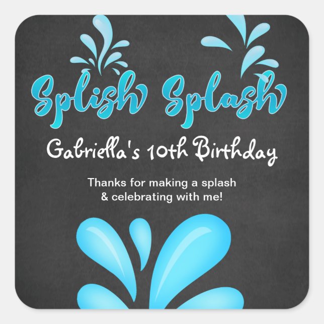 Sticker Carré Big Splash Merci de la fête du pool (Devant)