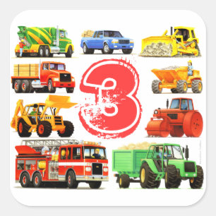 Sticker Carré Big Trucks Boys 3e anniversaire