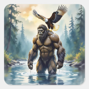 Sticker Carré Bigfoot avec un aigle sur son épaule