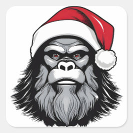 Sticker Carré Bigfoot Portant Un Chapeau De Père Noël