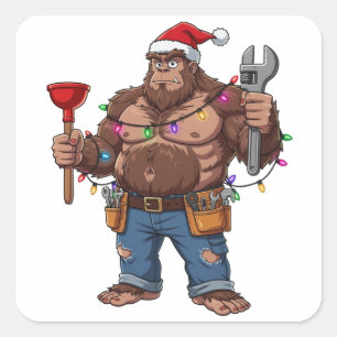Sticker Carré Bigfoot Sasquatch Plombier Noël 2026 Vacances