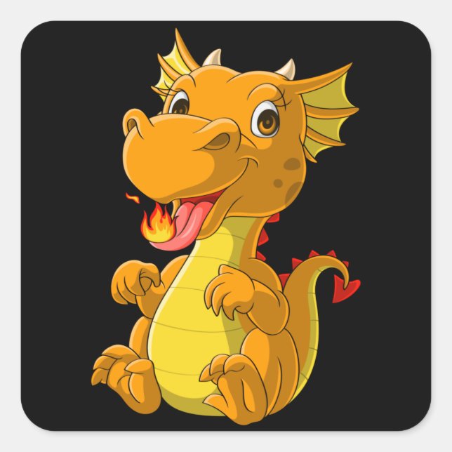 Sticker Carré Bignon dragon crachant le feu (Devant)