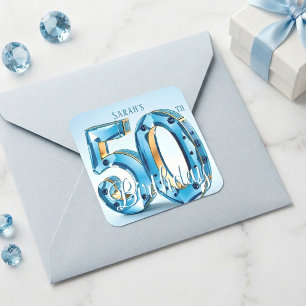 Sticker Carré Bijou Bleu Clair Éblouissant 50e Anniversaire