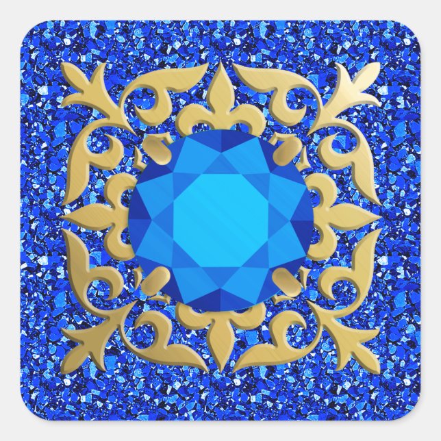 Sticker Carré Bijou Sapphire avec arrière - plan druzy (Devant)