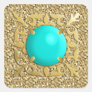 Sticker Carré Bijou turquoise avec arrière - plan druzy