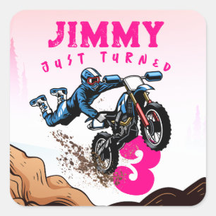 Sticker Carré Biker Kid Dirt Stunt Vélo Anniversaire Carte de fê