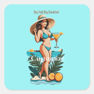 Sticker Carré Bikini Babe Big Casquette - Big Cocktail Thunder_C