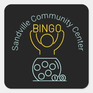 Sticker Carré Bingo Night Neon Line Art personnalisable