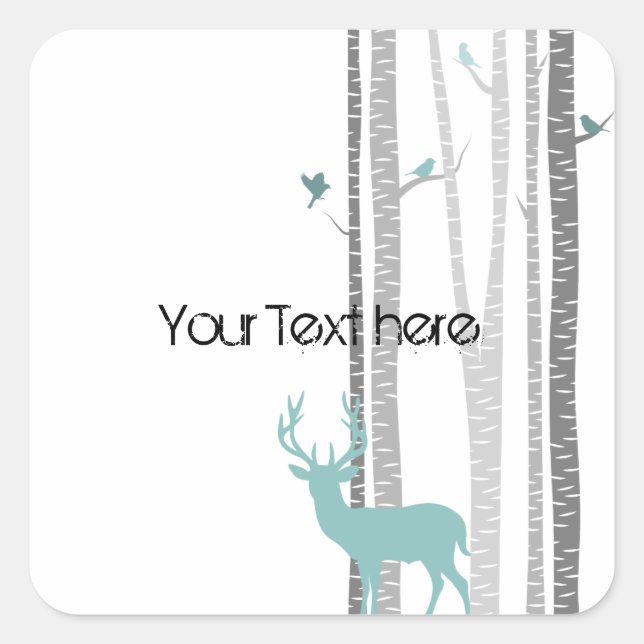 Sticker Carré Birch Trees with Deer (Devant)