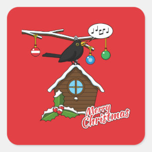 Sticker Carré Bird House Joyeux Noël