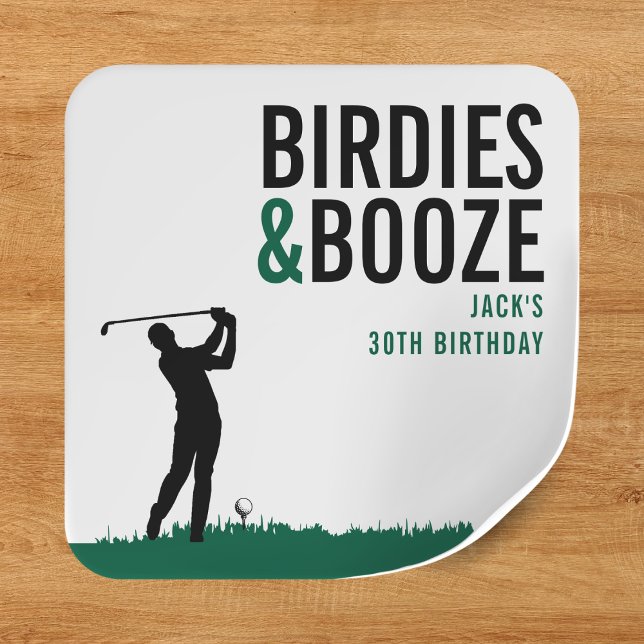Sticker Carré Birdies & Booze Golf Adulte Anniversaire (Birdies & Booze Adult Golf Birthday Party Square Sticker
)