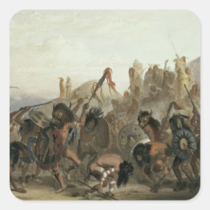 Sticker Carré Bison-Danse des Indiens Mandan devant leur