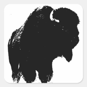 Sticker Carré Bison de bison noir et blanc Pop Art