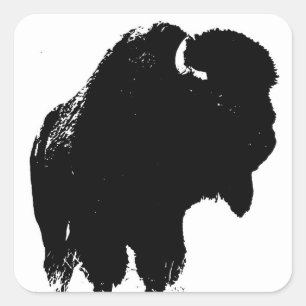 Sticker Carré Bison de bison noir et blanc Pop Art