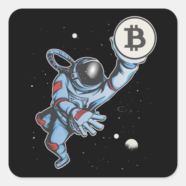 Sticker Carré Bitcoin à l'astronaute de lune (Devant)