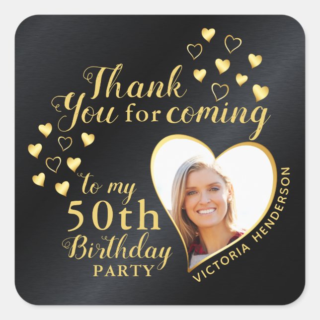 Sticker Carré Black and Gold 50e anniversaire Merci personnalisé (Devant)
