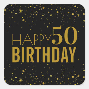 Sticker Carré Black And Gold Joyeux Anniversaire 50e Anniversair
