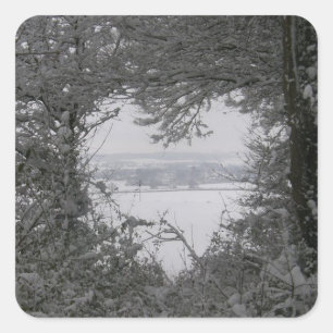 Sticker Carré Black and White Love Snow Heart Photo Noël