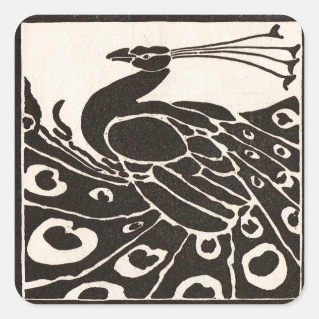 STICKER CARRÉ BLACK AND WHITE PEACOCK (Devant)