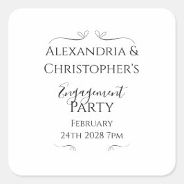 Sticker Carré Black and White Script Minimal Engagement Party