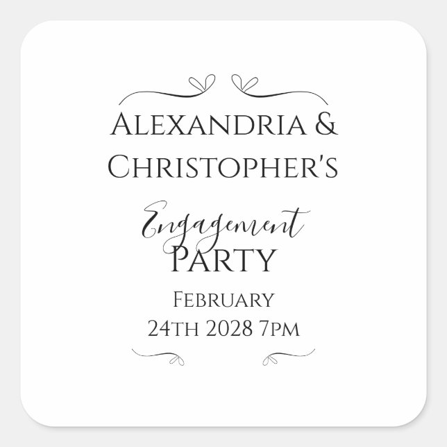 Sticker Carré Black and White Script Minimal Engagement Party (Devant)