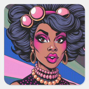 Sticker Carré Black Beauty Drag Queen Pop Art