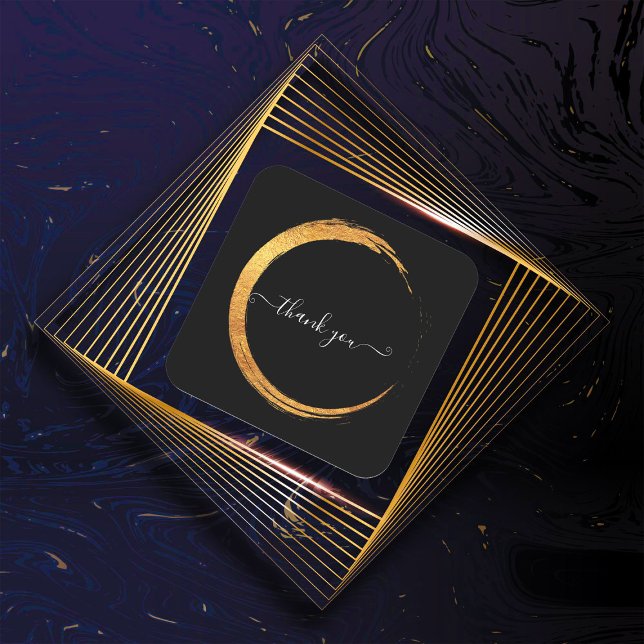 Sticker Carré Black Blanc Merci Or Cadre moderne (Black White Thank You Gold Frame Modern Square Sticker)