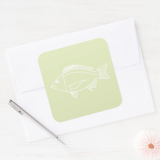Sticker Carré Black Bream en blanc sur Pastel Green (Enveloppe)