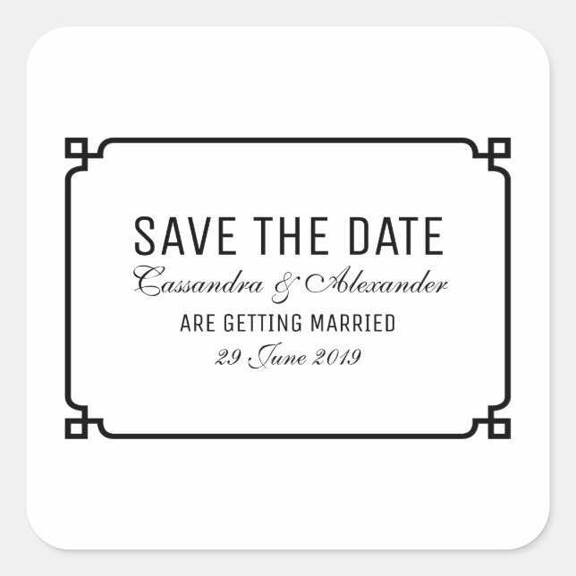 Sticker Carré Black Deco Chic Enregistrer la date (Devant)
