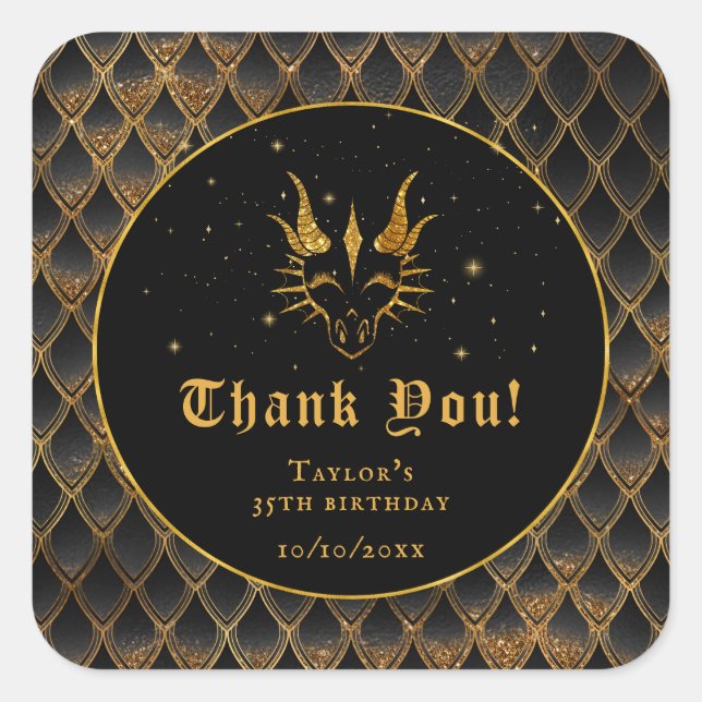 Sticker Carré Black Dragon Scales Or Anniversaire Merci (Devant)