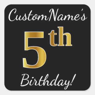 Sticker Carré Black, Faux Gold 5e anniversaire + Nom personnalis